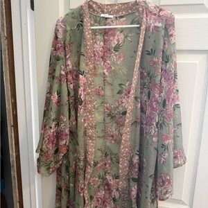 Maurices Pink and Green Floral Kimono